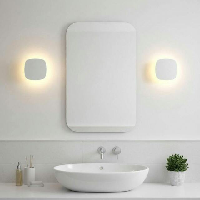 Rackhams 6 Watt Square White Bathroom Wall Mount Light Fixture - image 1