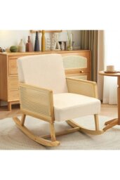 Rackhams Beige Linen Wooden Rocking Chair - Beige - thumbnail 1