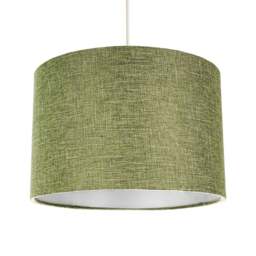 "Rackhams Contemporary Olive Green Plain Linen Fabric 10"" Drum Lamp Shade 60w Maximum" - thumbnail 2