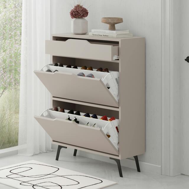 Rackhams Modern Asta Shoe Cabinet 2 Storage Doors for Shoes and Drawer for Accessory Organizer - Mocha Grey - image 1