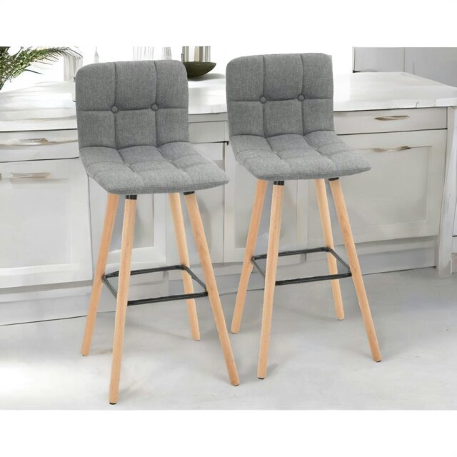 Rackhams Set Of 2 Wooden Bar Stools With Backs & Footrest For Kitchen Bar - image 1