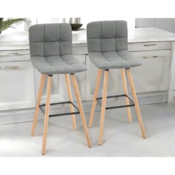 Rackhams Set Of 2 Wooden Bar Stools With Backs & Footrest For Kitchen Bar