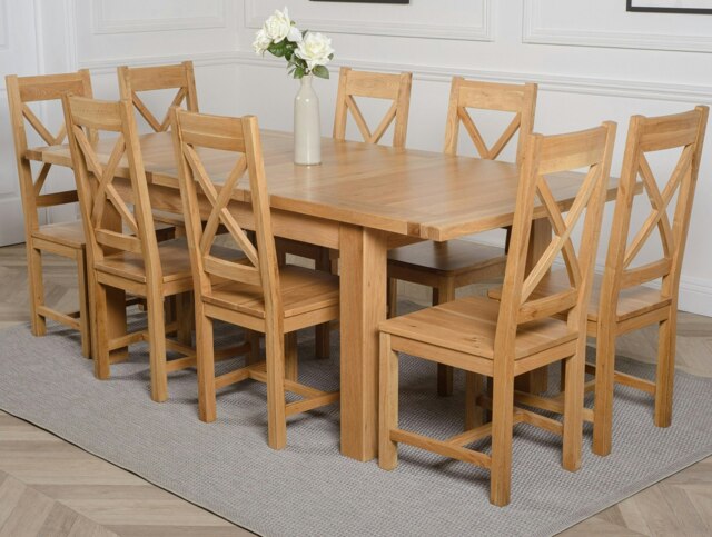 Rackhams Seattle Oak Extending Dining Table with Berkeley Oak Chairs - Natural Oak - 8 chairs - image 1