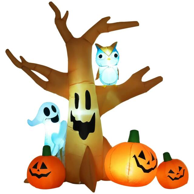 Rackhams 240cm Large Halloween Scary Lighting Inflatable Tree Ghost 3 Pumpkins Owl 4 LED Indoor Outdoor Holiday Decoration - image 1