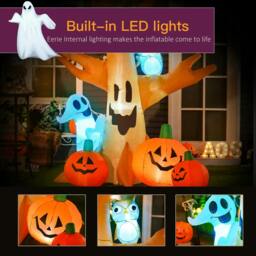 Rackhams 240cm Large Halloween Scary Lighting Inflatable Tree Ghost 3 Pumpkins Owl 4 LED Indoor Outdoor Holiday Decoration - thumbnail 4