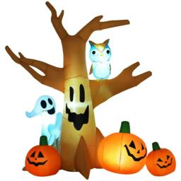Rackhams 240cm Large Halloween Scary Lighting Inflatable Tree Ghost 3 Pumpkins Owl 4 LED Indoor Outdoor Holiday Decoration - thumbnail 1