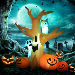Rackhams 240cm Large Halloween Scary Lighting Inflatable Tree Ghost 3 Pumpkins Owl 4 LED Indoor Outdoor Holiday Decoration - thumbnail 2