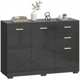 Rackhams Modern Sideboard Kitchen Storage Cabinet, High Gloss Black - High gloss - Sideboard - High Gloss Black - thumbnail 2