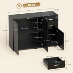 Rackhams Modern Sideboard Kitchen Storage Cabinet, High Gloss Black - High gloss - Sideboard - High Gloss Black - thumbnail 3