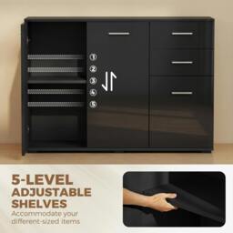 Rackhams Modern Sideboard Kitchen Storage Cabinet, High Gloss Black - High gloss - Sideboard - High Gloss Black - thumbnail 5