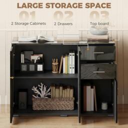 Rackhams Modern Sideboard Kitchen Storage Cabinet, High Gloss Black - High gloss - Sideboard - High Gloss Black - thumbnail 4