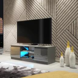 Rackhams Stunning 120cm TV Unit Modern Cabinet TV Stand Grey High Gloss Doors Free LED - 120 cm - 1 -  MDF/Chipboard - thumbnail 3