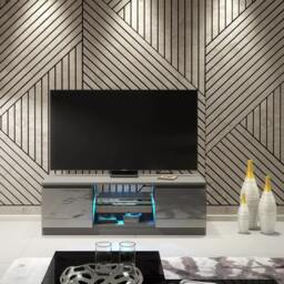 Rackhams Stunning 120cm TV Unit Modern Cabinet TV Stand Grey High Gloss Doors Free LED - 120 cm - 1 -  MDF/Chipboard - thumbnail 5
