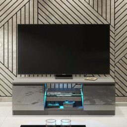 Rackhams Stunning 120cm TV Unit Modern Cabinet TV Stand Grey High Gloss Doors Free LED - 120 cm - 1 -  MDF/Chipboard