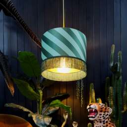 "Rackhams Apple Sours Helter Skelter Velvet Lampshades With Gold Foil Lining and Fringing - Ceiling Pendant / Arc Lamp - 25cm diameter x 20cm height / 10"" x 8""" - thumbnail 3