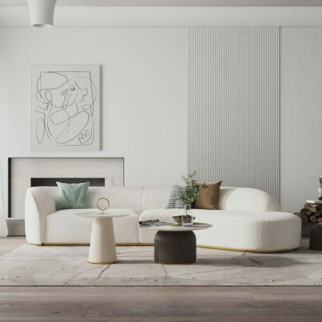 Rackhams Welby Three Seater Curved Sofa, White - Boucle - Four Seater 340cm - White - image 1