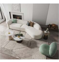 Rackhams Welby Three Seater Curved Sofa, White - Boucle - Four Seater 340cm - White - thumbnail 3