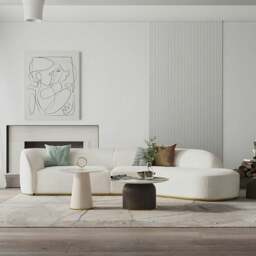 Rackhams Welby Three Seater Curved Sofa, White - Boucle - Four Seater 340cm - White - thumbnail 1