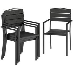 Rackhams Garden Chairs Set of 4, Garden Dining Chairs, HDPE Seat, Black - Metal, HDPE - Black - 52 x 51 x 90 cm - thumbnail 2