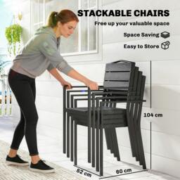 Rackhams Garden Chairs Set of 4, Garden Dining Chairs, HDPE Seat, Black - Metal, HDPE - Black - 52 x 51 x 90 cm - thumbnail 4