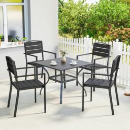 Rackhams Garden Chairs Set of 4, Garden Dining Chairs, HDPE Seat, Black - Metal, HDPE - Black - 52 x 51 x 90 cm - thumbnail 1