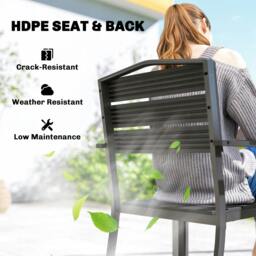 Rackhams Garden Chairs Set of 4, Garden Dining Chairs, HDPE Seat, Black - Metal, HDPE - Black - 52 x 51 x 90 cm - thumbnail 5