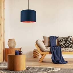 "Rackhams Modern Midnight Blue Cotton 16"" Floor/Pendant Lamp Shade with Shiny Copper Inner" - thumbnail 5