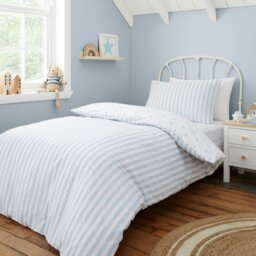 Rackhams Mini Star & Stripes Reversible Cotton Duvet Cover Set Blue - Double - Blue - thumbnail 2