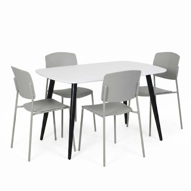 Rackhams Aspen Dining Set - White Rectangular Table & 4 Academy Dining Chairs - Grey - image 1