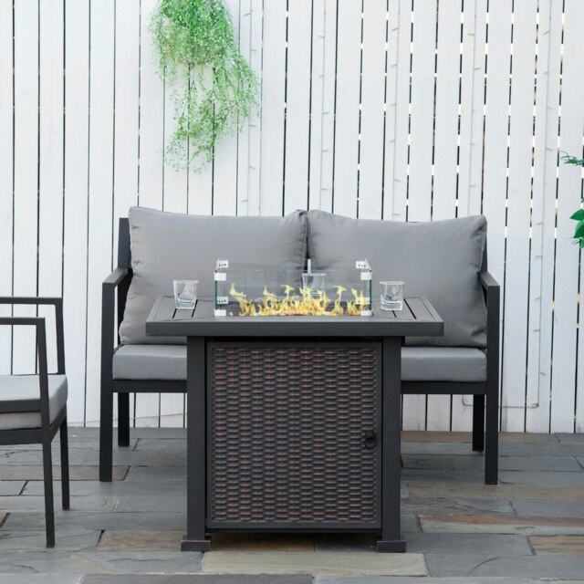 Rackhams Outdoor Propane Gas Fire Pit Table w/ Wind Screen & Glass Beads, Black - Black - Metal, Glass - 81cm x 81cm x 64cm - image 1