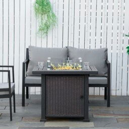 Rackhams Outdoor Propane Gas Fire Pit Table w/ Wind Screen & Glass Beads, Black - Black - Metal, Glass - 81cm x 81cm x 64cm - thumbnail 1