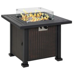 Rackhams Outdoor Propane Gas Fire Pit Table w/ Wind Screen & Glass Beads, Black - Black - Metal, Glass - 81cm x 81cm x 64cm - thumbnail 2
