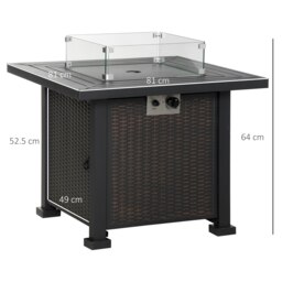 Rackhams Outdoor Propane Gas Fire Pit Table w/ Wind Screen & Glass Beads, Black - Black - Metal, Glass - 81cm x 81cm x 64cm - thumbnail 5