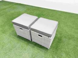 Rackhams Outdoor Garden Furniture Set PE Rattan 3 Seater Sofa Reclining Chair Set with Oblong Coffee Table 4 Footstools Light Grey - thumbnail 6