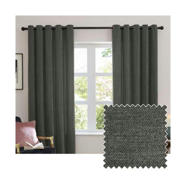 Rackhams Chenille Blackout Curtains - Charcoal - 229cm x 183cm - Charcoal - 100% Polyester