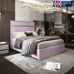 Rackhams Bentley Upholstered Soft Velvet Metal Bed Frame - Pink - Pink - Double - thumbnail 5