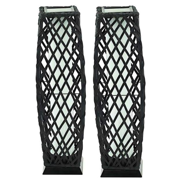 Rackhams Set of 2 Solar Rattan Lantern Floor Lamps LED Garden Lights Charcoal - image 1