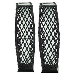 Rackhams Set of 2 Solar Rattan Lantern Floor Lamps LED Garden Lights Charcoal - thumbnail 1