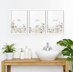 Rackhams Bathroom Art - Set of 3 wall art prints - A4 8.27 x 11.69 in / 21 x 29.7 cm - Satin Photo paper 280 gsm - Oak Frame - thumbnail 4
