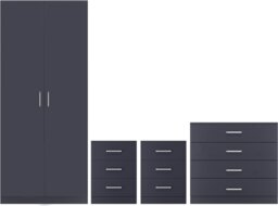 Rackhams Dakota 2 Door Double Wardrobe 4 Piece Bedroom Set - Dark Grey - thumbnail 1