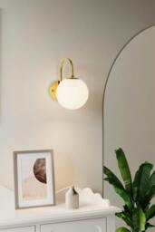 Rackhams Modern Golden Wall Lamp with Glass Shade - Gold - One Size - thumbnail 2