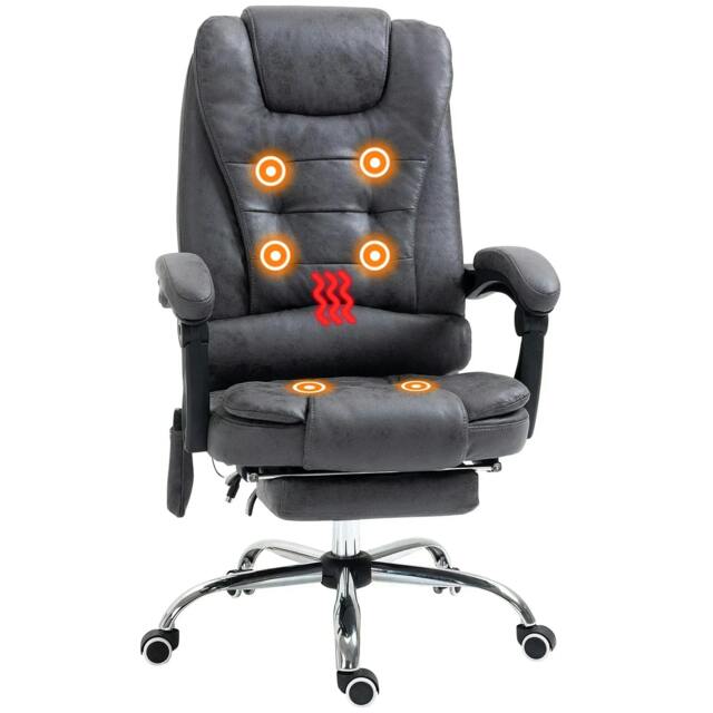 Rackhams Heated 6 Points Vibration Massage Executive Office Chair Adjustable Swivel Ergonomic High Back Desk Chair Recliner with Footrest Dark Grey - image 1