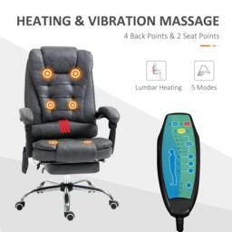 Rackhams Heated 6 Points Vibration Massage Executive Office Chair Adjustable Swivel Ergonomic High Back Desk Chair Recliner with Footrest Dark Grey - thumbnail 4