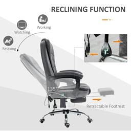 Rackhams Heated 6 Points Vibration Massage Executive Office Chair Adjustable Swivel Ergonomic High Back Desk Chair Recliner with Footrest Dark Grey - thumbnail 5