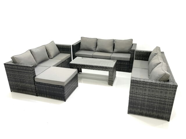 Rackhams Outdoor Garden Furniture Set 10 Seater Rattan Sofa Set with Coffee Table Big Footstool Dark Grey Mixed - image 1