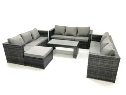 Rackhams Outdoor Garden Furniture Set 10 Seater Rattan Sofa Set with Coffee Table Big Footstool Dark Grey Mixed - thumbnail 1