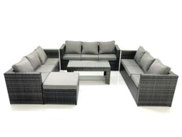 Rackhams Outdoor Garden Furniture Set 10 Seater Rattan Sofa Set with Coffee Table Big Footstool Dark Grey Mixed - thumbnail 2
