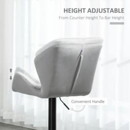Rackhams Bar Stools Set Of 2, Luxurious Velvet-Touch Barstools with Metal Frame Footrest Round Base Triangle Indenting Moulded Seat, Grey - thumbnail 5
