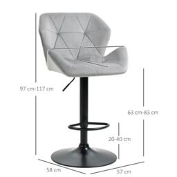 Rackhams Bar Stools Set Of 2, Luxurious Velvet-Touch Barstools with Metal Frame Footrest Round Base Triangle Indenting Moulded Seat, Grey - thumbnail 3