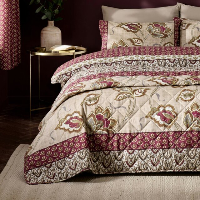 Rackhams Kashmir Paisley Floral Reversible Quilted Bedspread - Natural - image 1